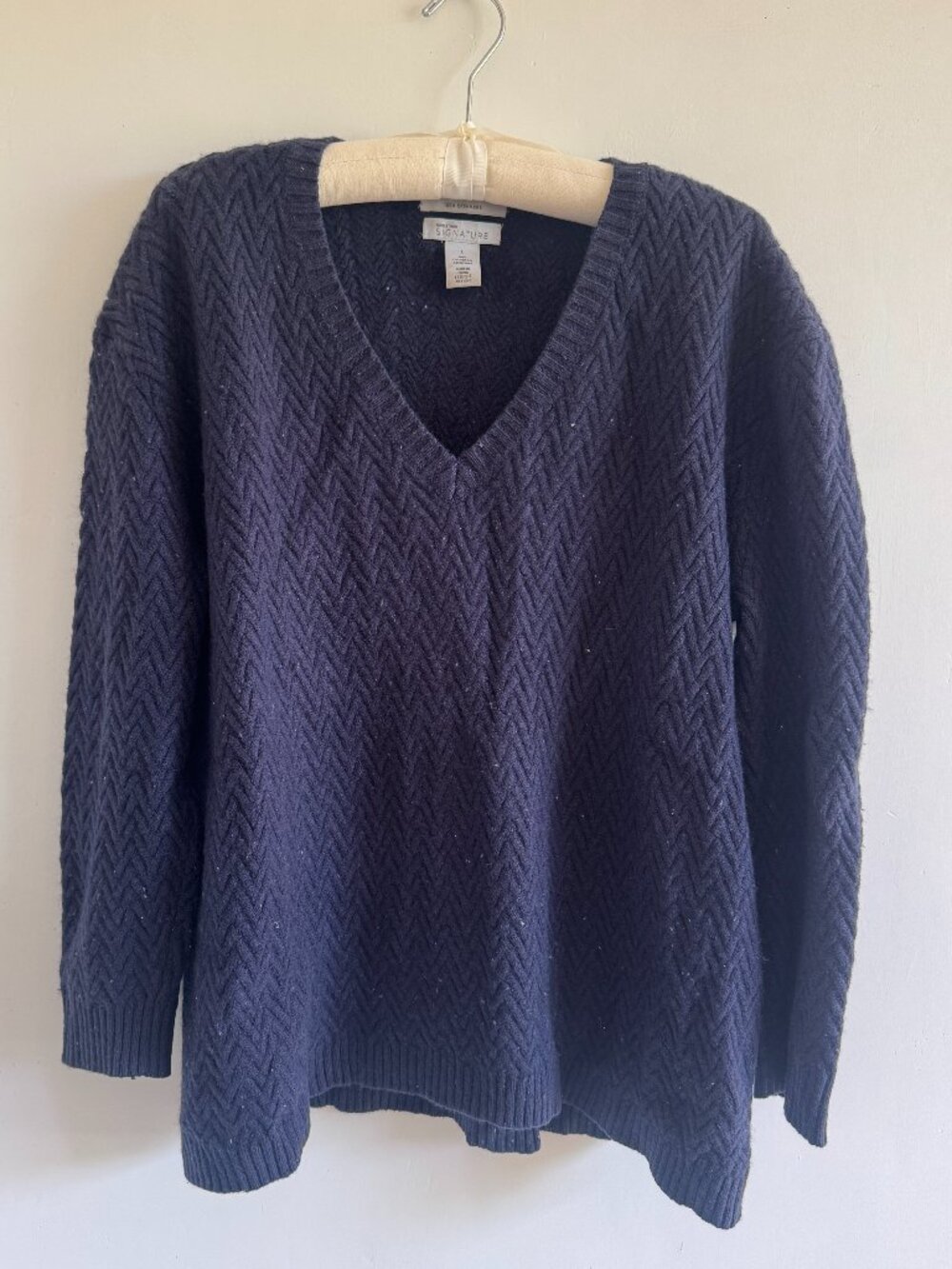 Nordstrom Signature 100% Cashmere Basketweave Sweater, Navy Blue L